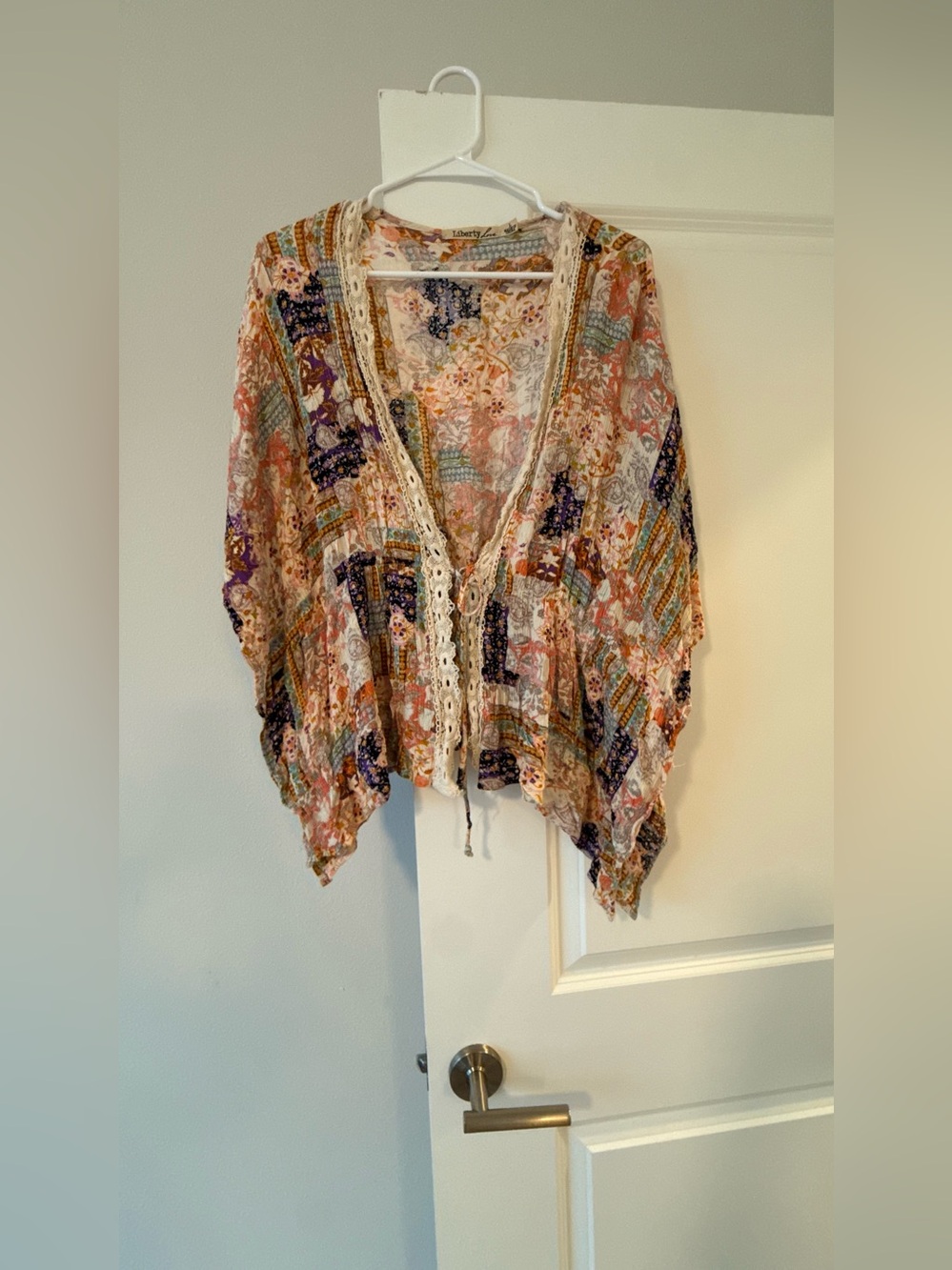 Liberty Love floral paisley top in purple, pink, gold and cream